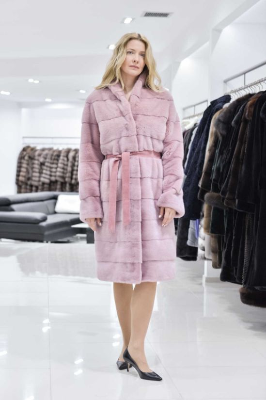Γούνινο παλτό βιζον με ζώνη